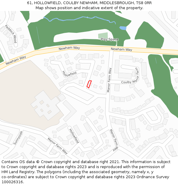 61, HOLLOWFIELD, COULBY NEWHAM, MIDDLESBROUGH, TS8 0RR: Location map and indicative extent of plot