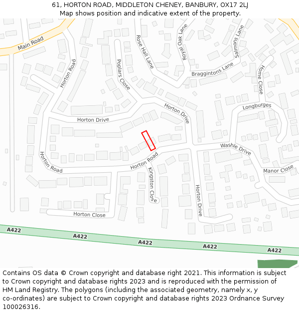 61, HORTON ROAD, MIDDLETON CHENEY, BANBURY, OX17 2LJ: Location map and indicative extent of plot