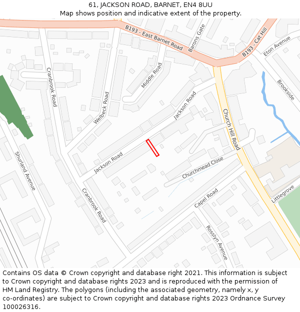 61, JACKSON ROAD, BARNET, EN4 8UU: Location map and indicative extent of plot