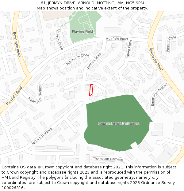 61, JERMYN DRIVE, ARNOLD, NOTTINGHAM, NG5 9PN: Location map and indicative extent of plot