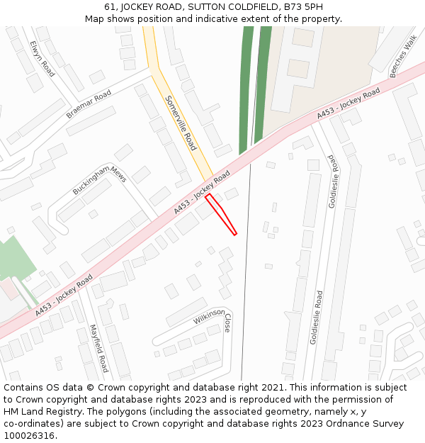 61, JOCKEY ROAD, SUTTON COLDFIELD, B73 5PH: Location map and indicative extent of plot
