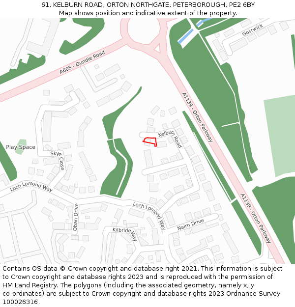 61, KELBURN ROAD, ORTON NORTHGATE, PETERBOROUGH, PE2 6BY: Location map and indicative extent of plot