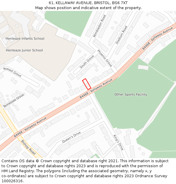 61, KELLAWAY AVENUE, BRISTOL, BS6 7XT: Location map and indicative extent of plot