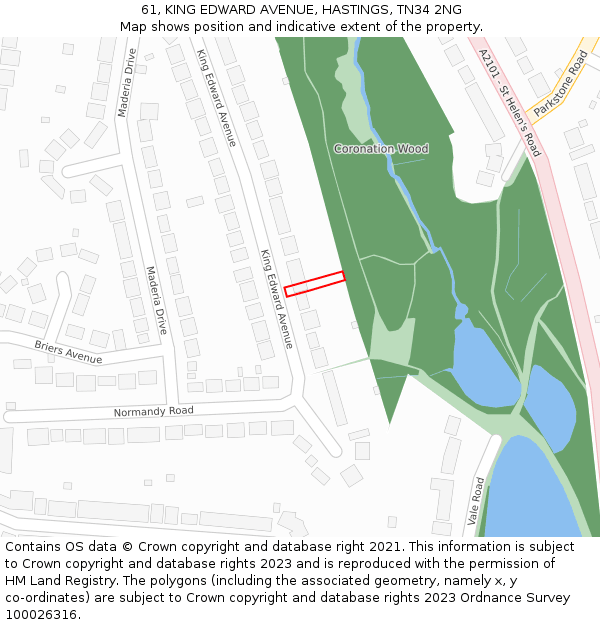 61, KING EDWARD AVENUE, HASTINGS, TN34 2NG: Location map and indicative extent of plot
