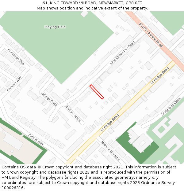 61, KING EDWARD VII ROAD, NEWMARKET, CB8 0ET: Location map and indicative extent of plot