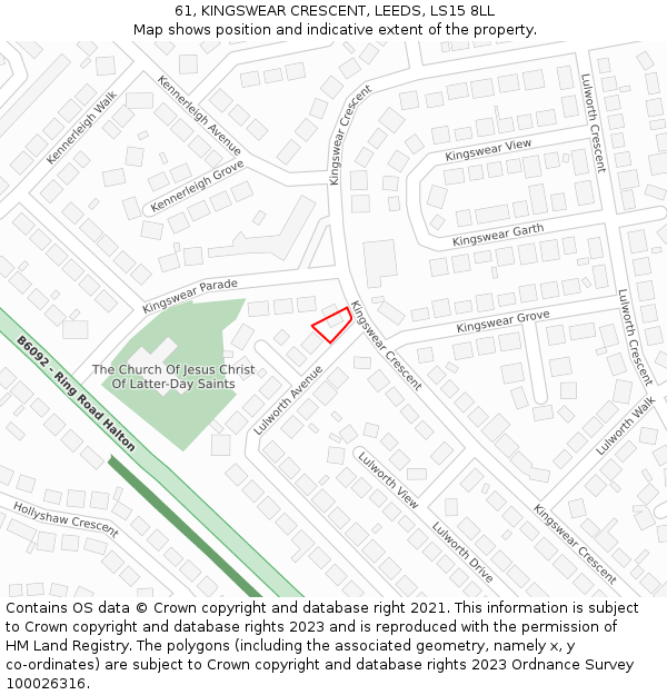 61, KINGSWEAR CRESCENT, LEEDS, LS15 8LL: Location map and indicative extent of plot