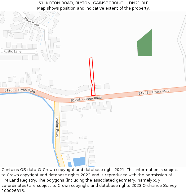 61, KIRTON ROAD, BLYTON, GAINSBOROUGH, DN21 3LF: Location map and indicative extent of plot