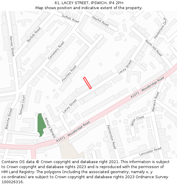 61, LACEY STREET, IPSWICH, IP4 2PH: Location map and indicative extent of plot