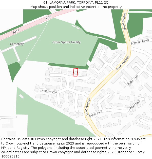 61, LAMORNA PARK, TORPOINT, PL11 2QJ: Location map and indicative extent of plot