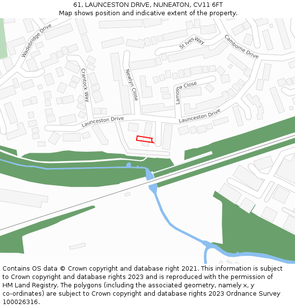 61, LAUNCESTON DRIVE, NUNEATON, CV11 6FT: Location map and indicative extent of plot