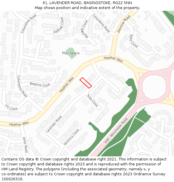 61, LAVENDER ROAD, BASINGSTOKE, RG22 5NN: Location map and indicative extent of plot