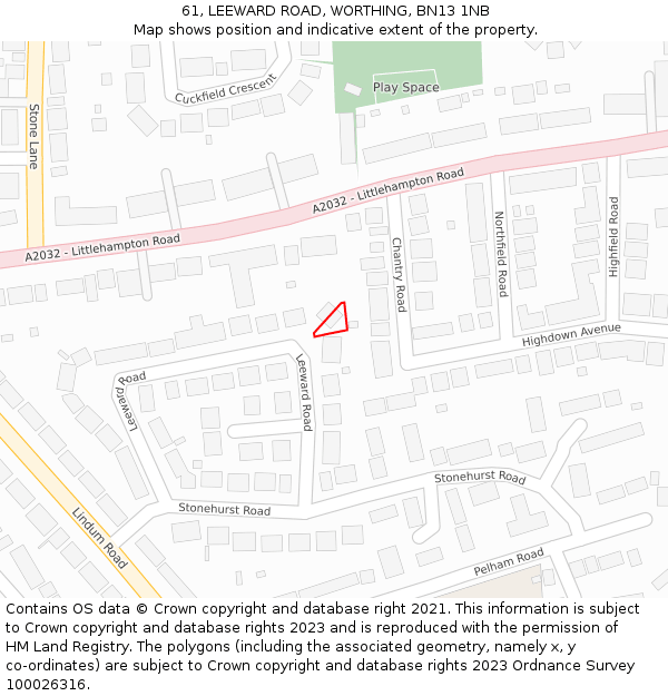 61, LEEWARD ROAD, WORTHING, BN13 1NB: Location map and indicative extent of plot