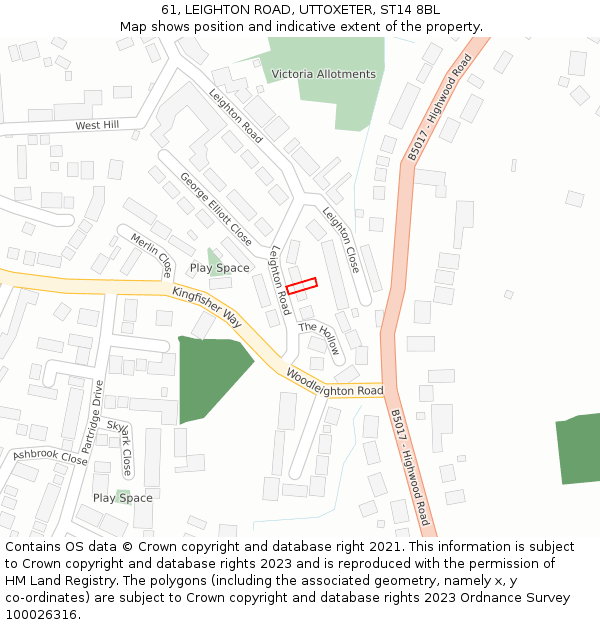 61, LEIGHTON ROAD, UTTOXETER, ST14 8BL: Location map and indicative extent of plot