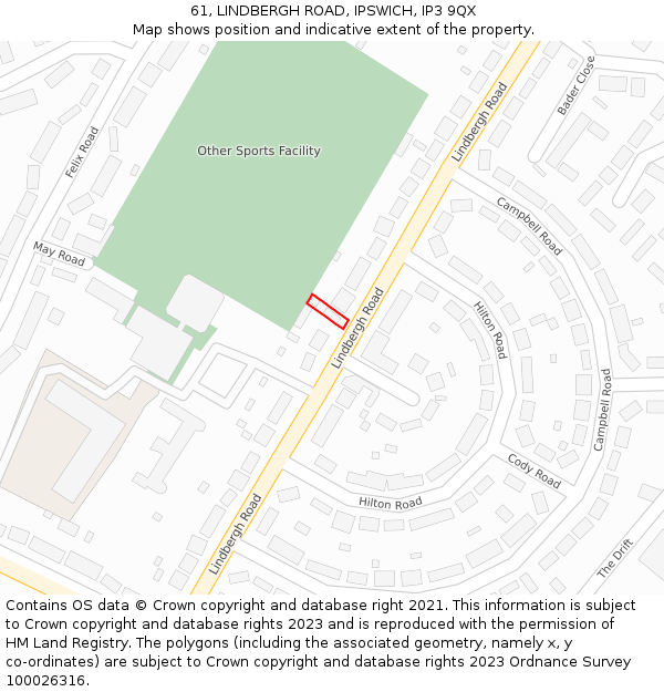 61, LINDBERGH ROAD, IPSWICH, IP3 9QX: Location map and indicative extent of plot