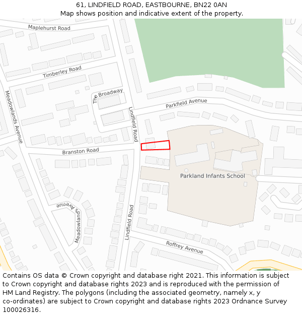 61, LINDFIELD ROAD, EASTBOURNE, BN22 0AN: Location map and indicative extent of plot