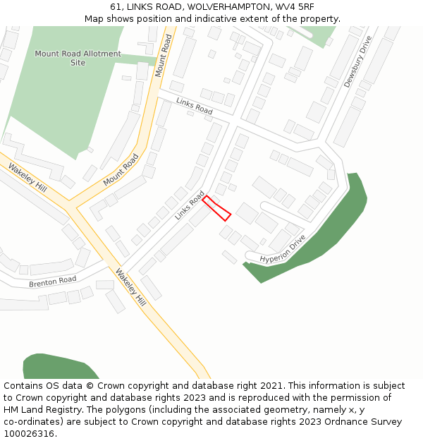 61, LINKS ROAD, WOLVERHAMPTON, WV4 5RF: Location map and indicative extent of plot
