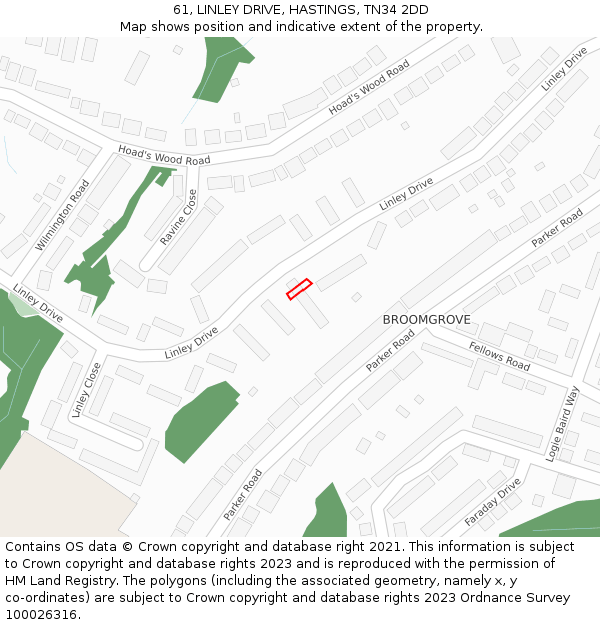 61, LINLEY DRIVE, HASTINGS, TN34 2DD: Location map and indicative extent of plot