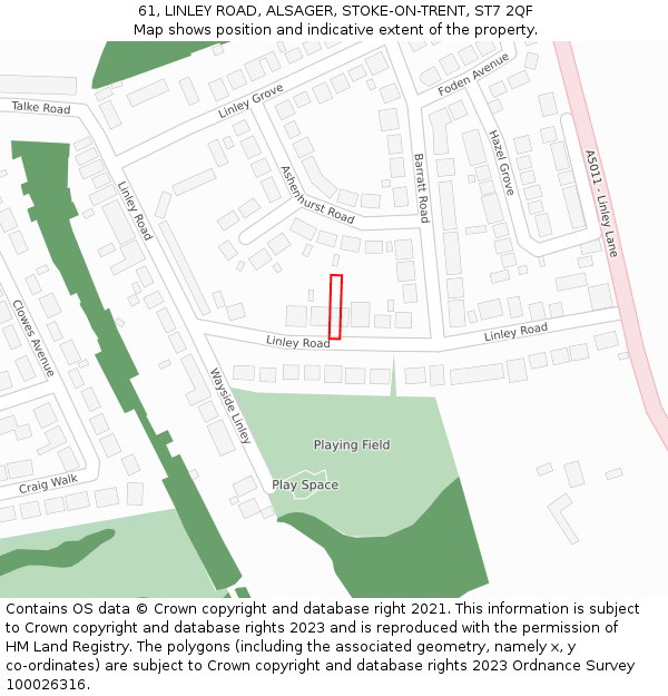 61, LINLEY ROAD, ALSAGER, STOKE-ON-TRENT, ST7 2QF: Location map and indicative extent of plot