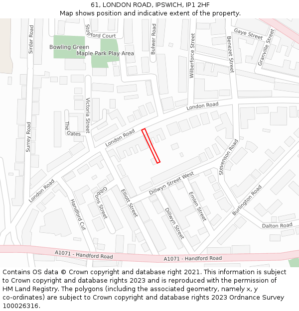 61, LONDON ROAD, IPSWICH, IP1 2HF: Location map and indicative extent of plot