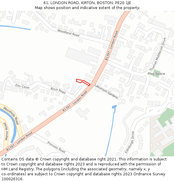 61, LONDON ROAD, KIRTON, BOSTON, PE20 1JE: Location map and indicative extent of plot