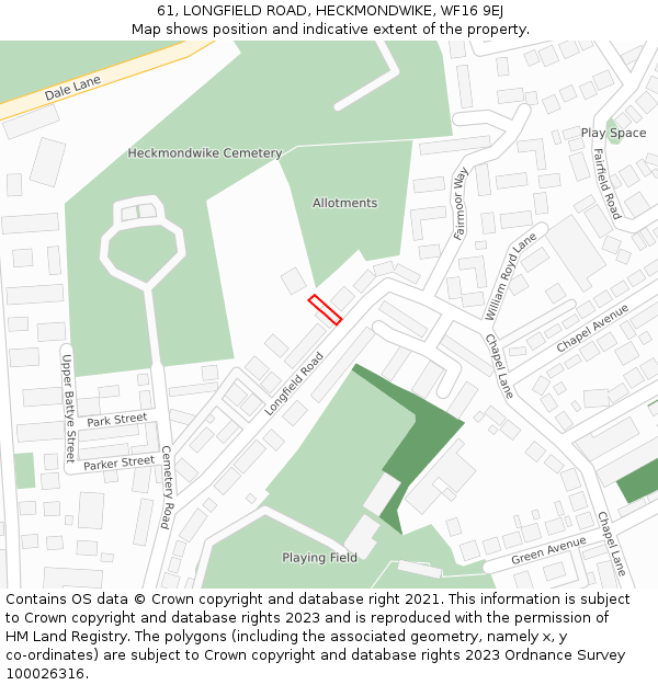 61, LONGFIELD ROAD, HECKMONDWIKE, WF16 9EJ: Location map and indicative extent of plot