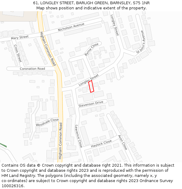 61, LONGLEY STREET, BARUGH GREEN, BARNSLEY, S75 1NR: Location map and indicative extent of plot