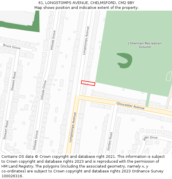 61, LONGSTOMPS AVENUE, CHELMSFORD, CM2 9BY: Location map and indicative extent of plot
