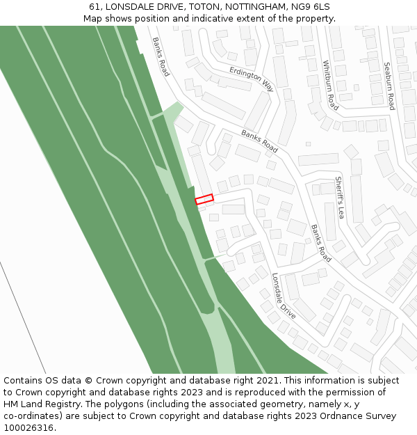 61, LONSDALE DRIVE, TOTON, NOTTINGHAM, NG9 6LS: Location map and indicative extent of plot