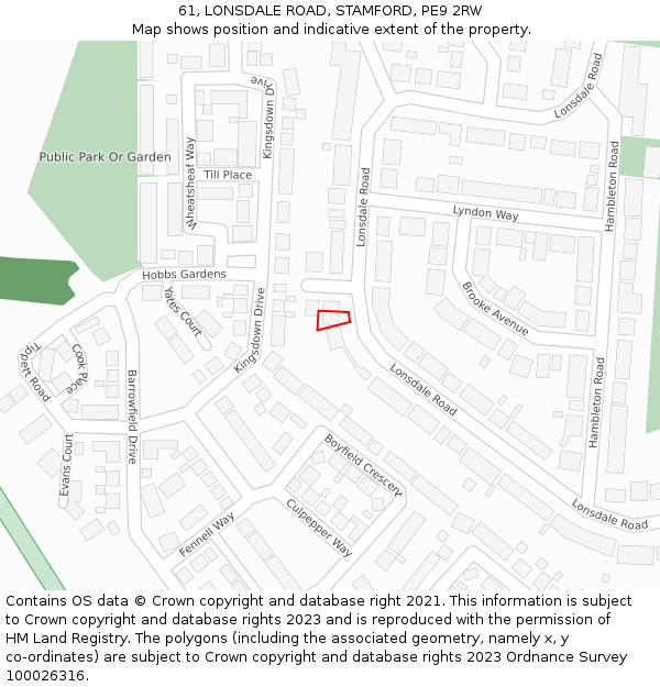 61, LONSDALE ROAD, STAMFORD, PE9 2RW: Location map and indicative extent of plot