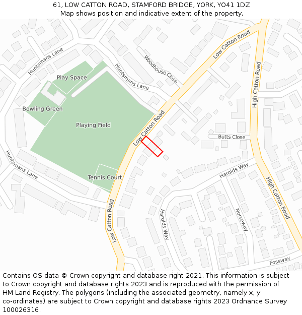 61, LOW CATTON ROAD, STAMFORD BRIDGE, YORK, YO41 1DZ: Location map and indicative extent of plot