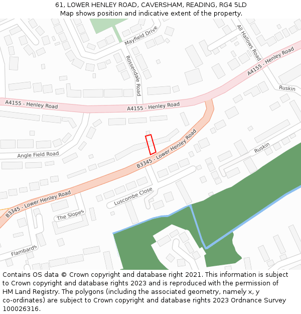 61, LOWER HENLEY ROAD, CAVERSHAM, READING, RG4 5LD: Location map and indicative extent of plot