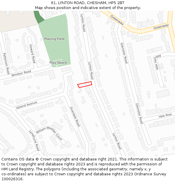 61, LYNTON ROAD, CHESHAM, HP5 2BT: Location map and indicative extent of plot