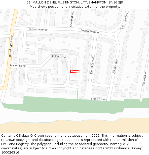 61, MALLON DENE, RUSTINGTON, LITTLEHAMPTON, BN16 2JR: Location map and indicative extent of plot