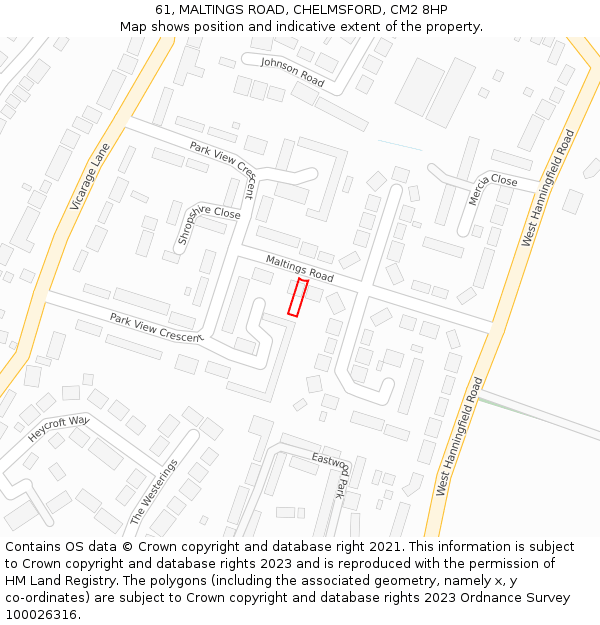 61, MALTINGS ROAD, CHELMSFORD, CM2 8HP: Location map and indicative extent of plot