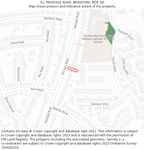 61, MANDALE ROAD, BRADFORD, BD6 3JS: Location map and indicative extent of plot