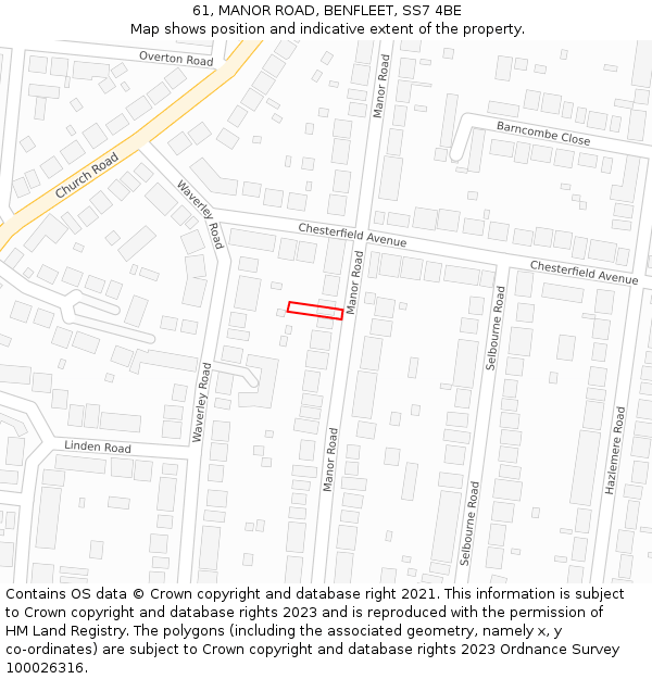 61, MANOR ROAD, BENFLEET, SS7 4BE: Location map and indicative extent of plot