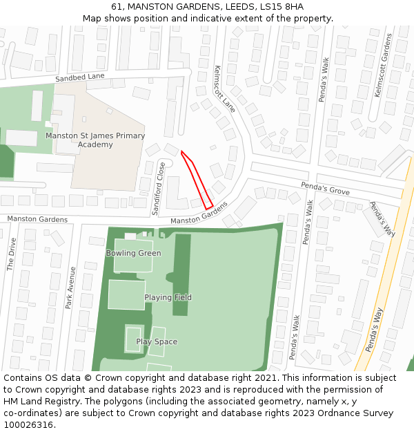 61, MANSTON GARDENS, LEEDS, LS15 8HA: Location map and indicative extent of plot