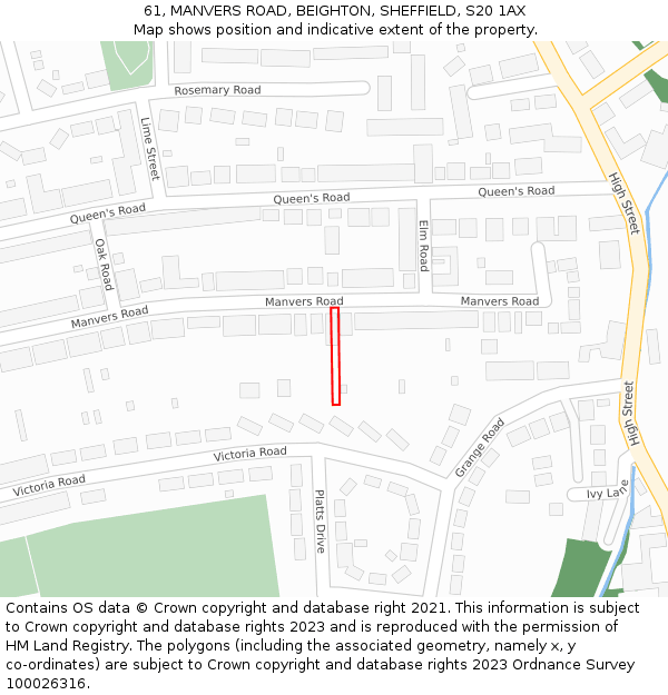 61, MANVERS ROAD, BEIGHTON, SHEFFIELD, S20 1AX: Location map and indicative extent of plot