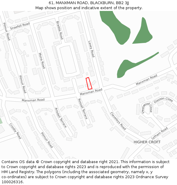61, MANXMAN ROAD, BLACKBURN, BB2 3JJ: Location map and indicative extent of plot