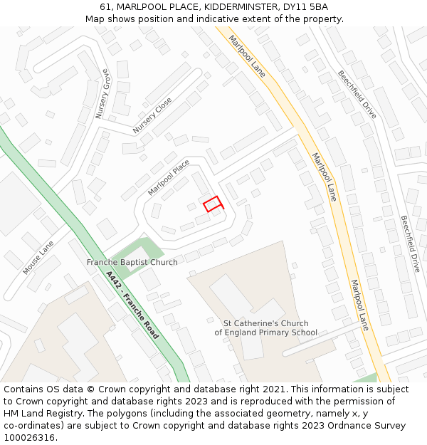 61, MARLPOOL PLACE, KIDDERMINSTER, DY11 5BA: Location map and indicative extent of plot