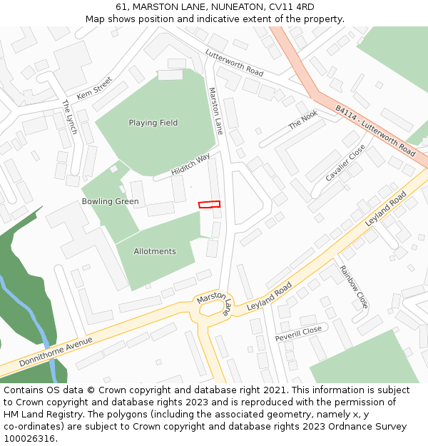 61, MARSTON LANE, NUNEATON, CV11 4RD: Location map and indicative extent of plot