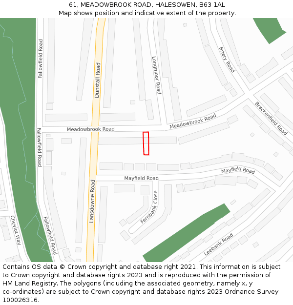 61, MEADOWBROOK ROAD, HALESOWEN, B63 1AL: Location map and indicative extent of plot
