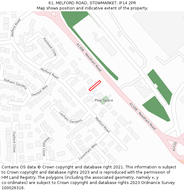 61, MELFORD ROAD, STOWMARKET, IP14 2PR: Location map and indicative extent of plot