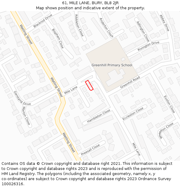 61, MILE LANE, BURY, BL8 2JR: Location map and indicative extent of plot