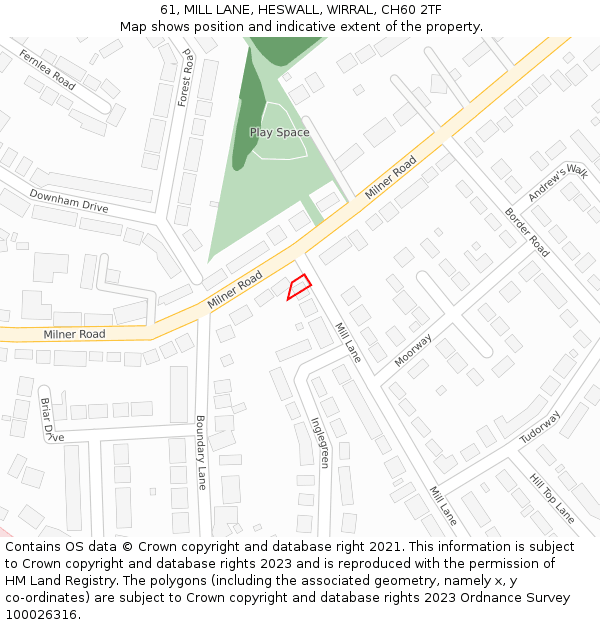 61, MILL LANE, HESWALL, WIRRAL, CH60 2TF: Location map and indicative extent of plot