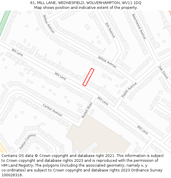 61, MILL LANE, WEDNESFIELD, WOLVERHAMPTON, WV11 1DQ: Location map and indicative extent of plot