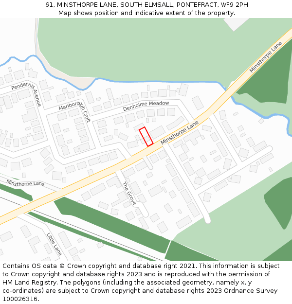 61, MINSTHORPE LANE, SOUTH ELMSALL, PONTEFRACT, WF9 2PH: Location map and indicative extent of plot
