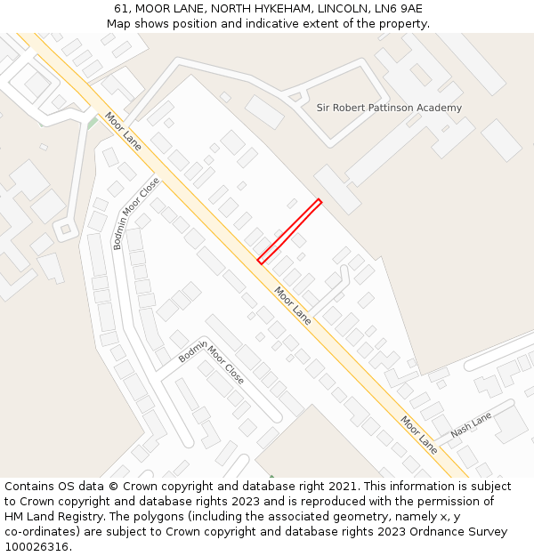 61, MOOR LANE, NORTH HYKEHAM, LINCOLN, LN6 9AE: Location map and indicative extent of plot