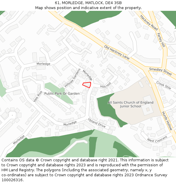 61, MORLEDGE, MATLOCK, DE4 3SB: Location map and indicative extent of plot