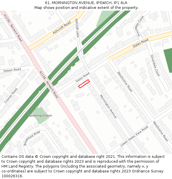 61, MORNINGTON AVENUE, IPSWICH, IP1 4LA: Location map and indicative extent of plot